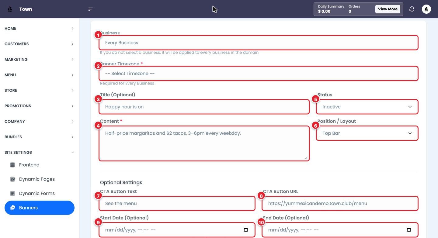Create Notification Banner.