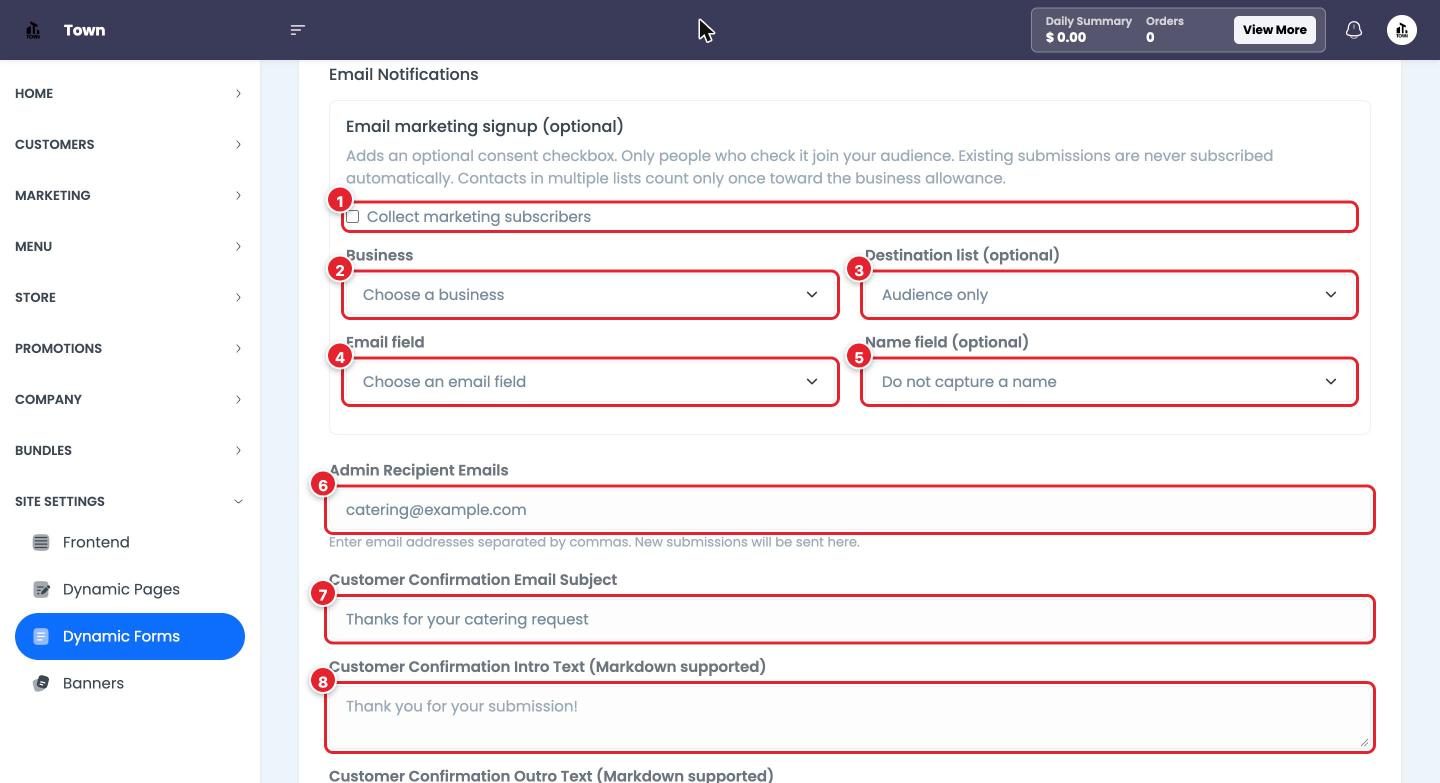 Email Notifications, further down Settings.