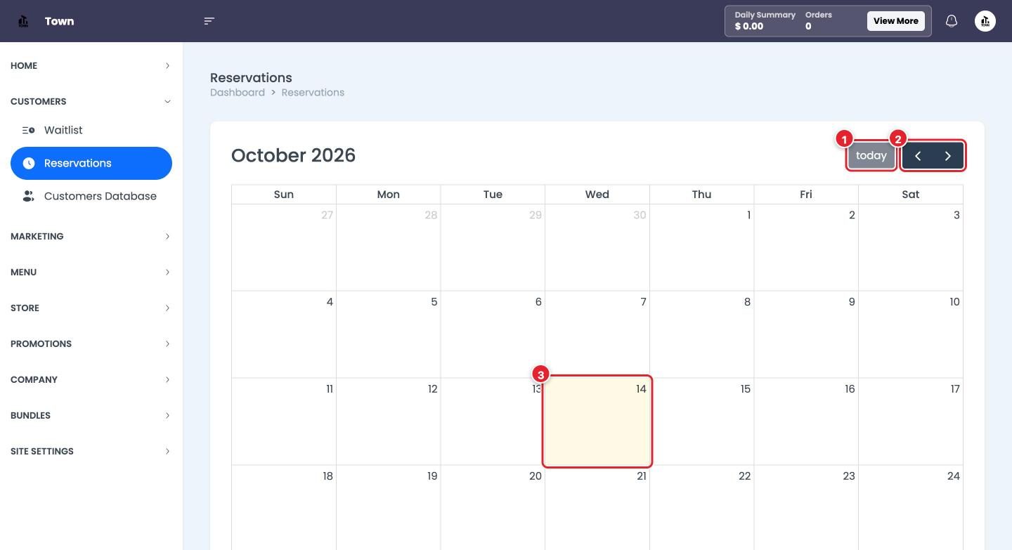 The Reservations calendar.