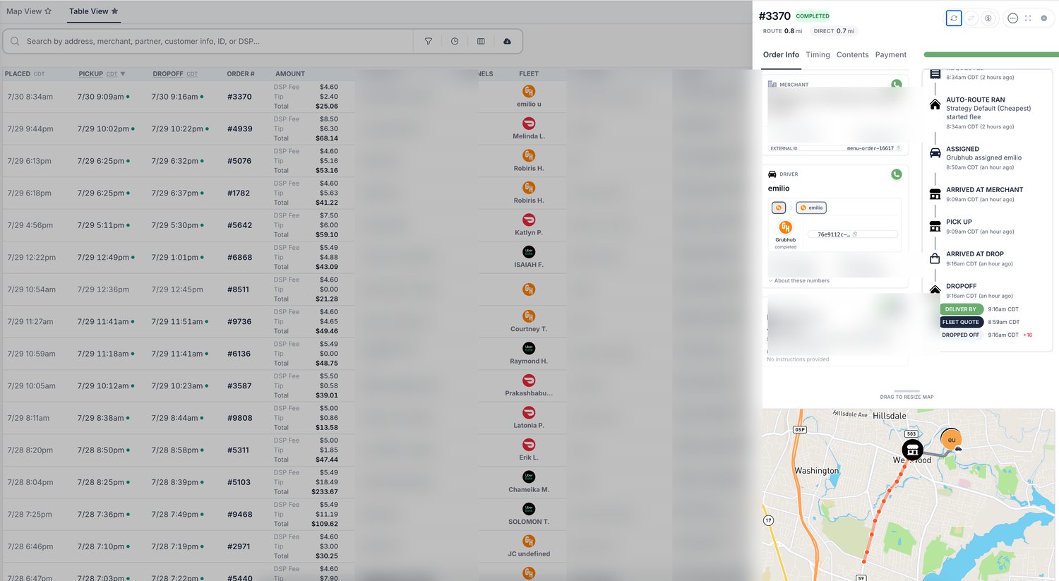 Delivery dispatch on Town