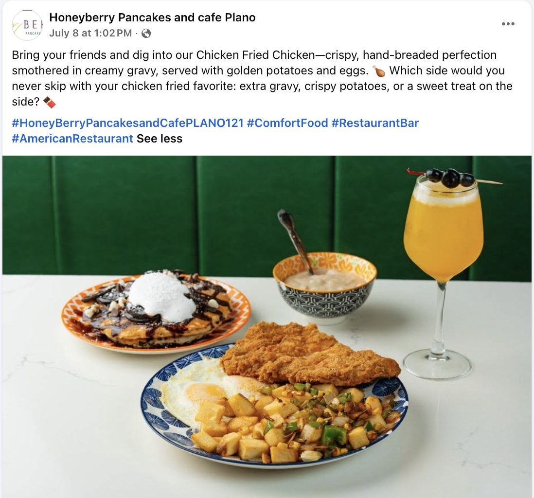 Facebook post Town published for Honeyberry Pancakes and Cafe