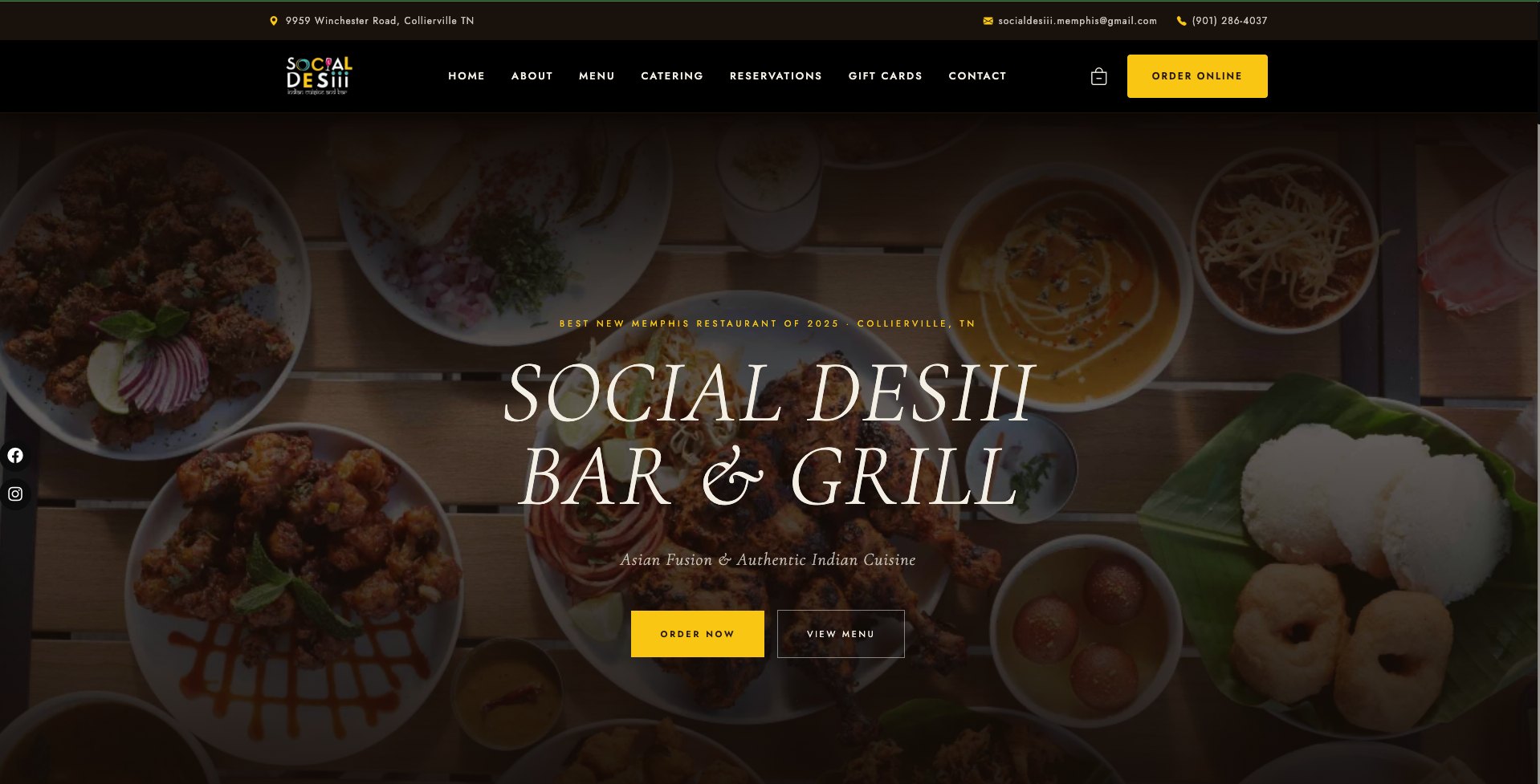Social Desiii Bar & Grill — a real restaurant website built on Town